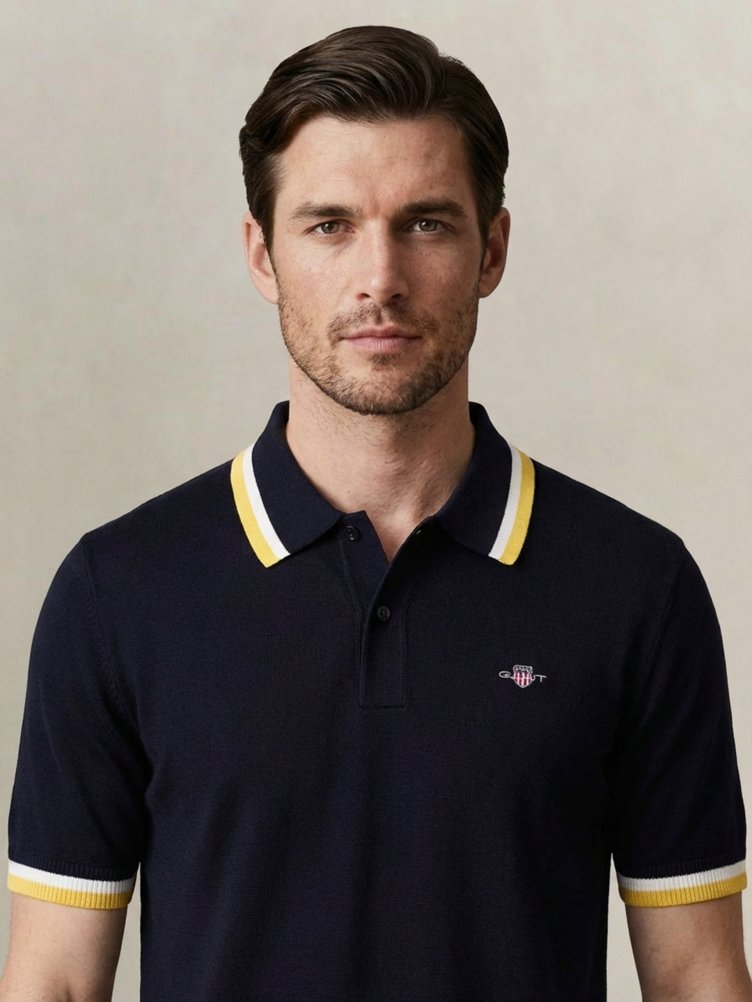 Gant Men Navy Blue Solid Regular Fit Pure Cotton Polo T-Shirt