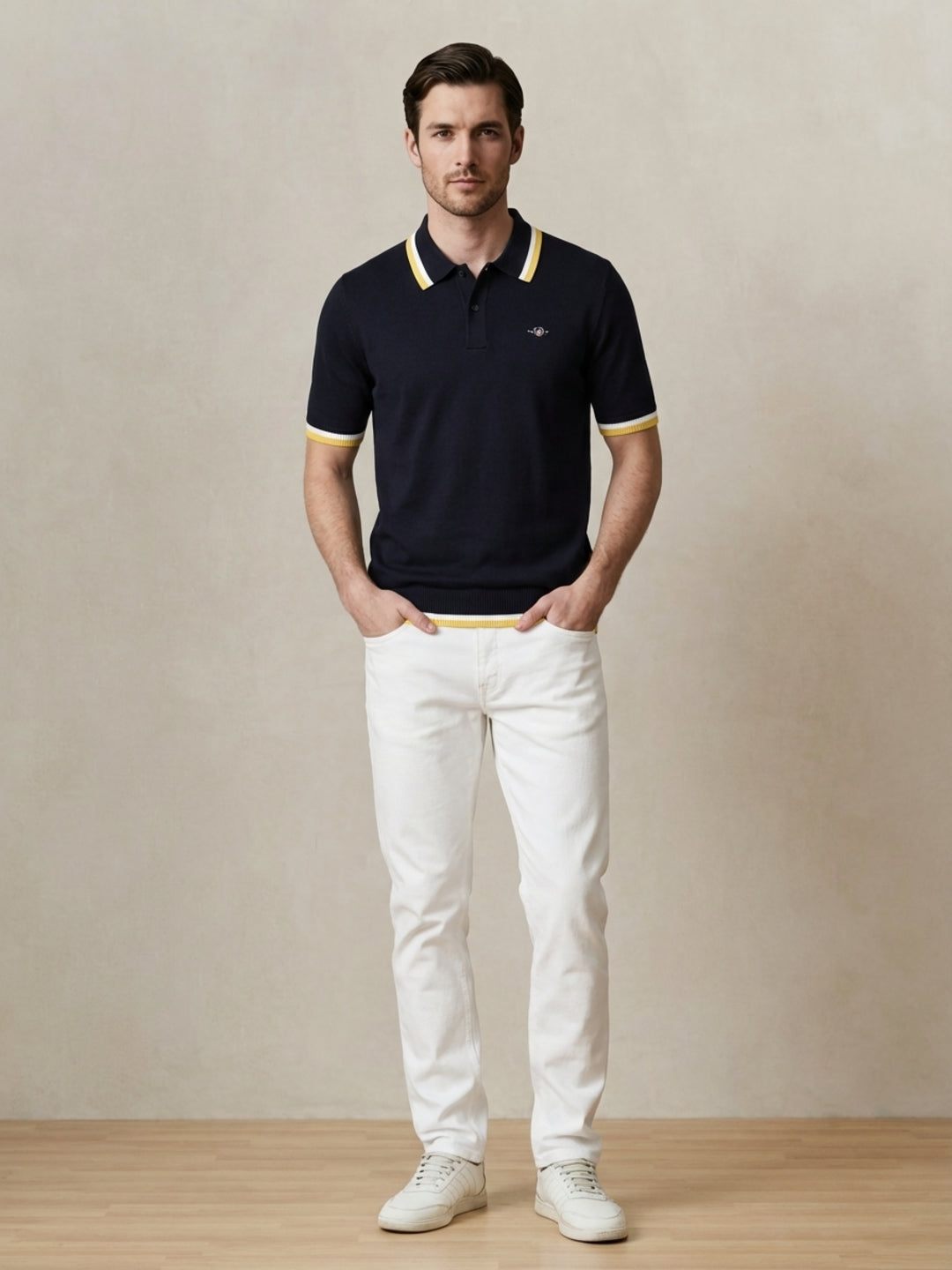 Gant Men Navy Blue Solid Regular Fit Pure Cotton Polo T-Shirt
