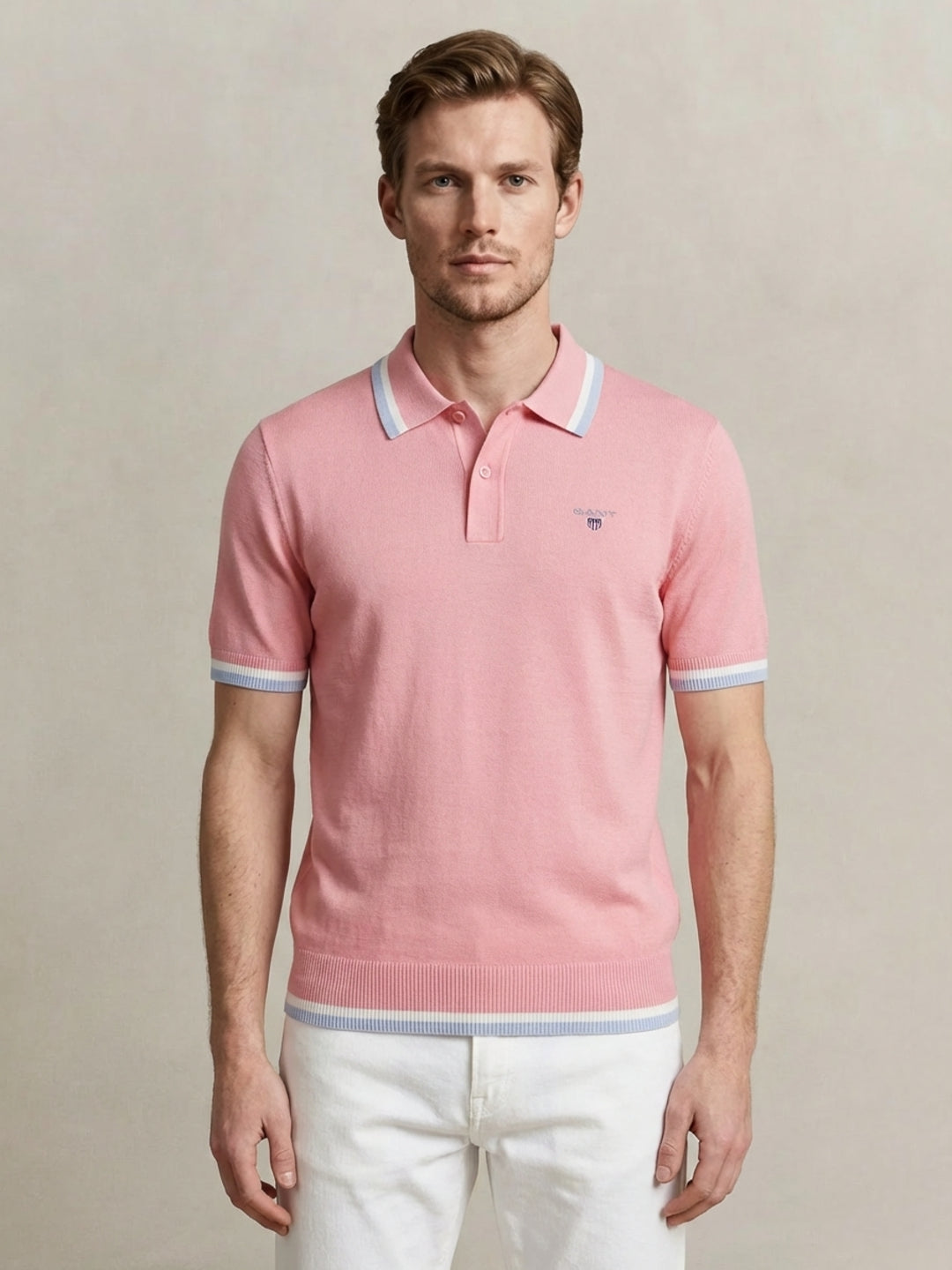 Gant Men Pink Solid Regular Fit Pure Cotton Polo T-Shirt