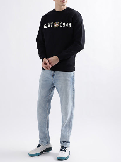 Gant Men Black Solid Full Sleeves Round Neck Sweatshirt