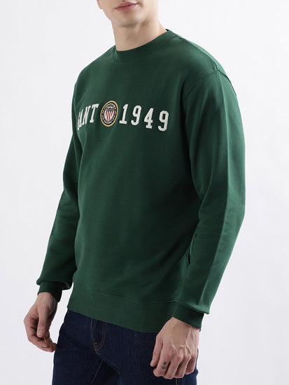 Gant Men Green Solid Full Sleeves Round Neck Sweatshirt