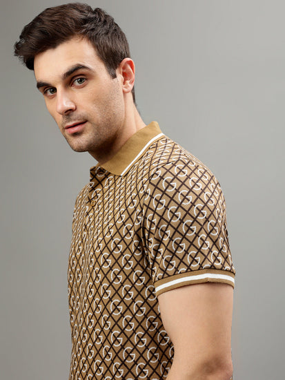 Gant Brown Fashion Printed Relaxed Fit Polo T-Shirt