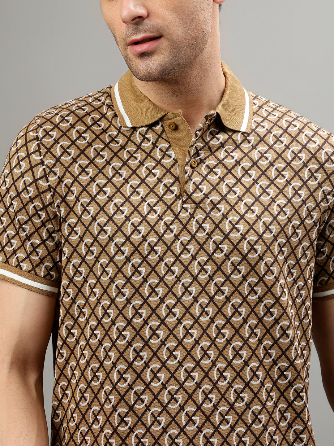 Gant Brown Fashion Printed Relaxed Fit Polo T-Shirt