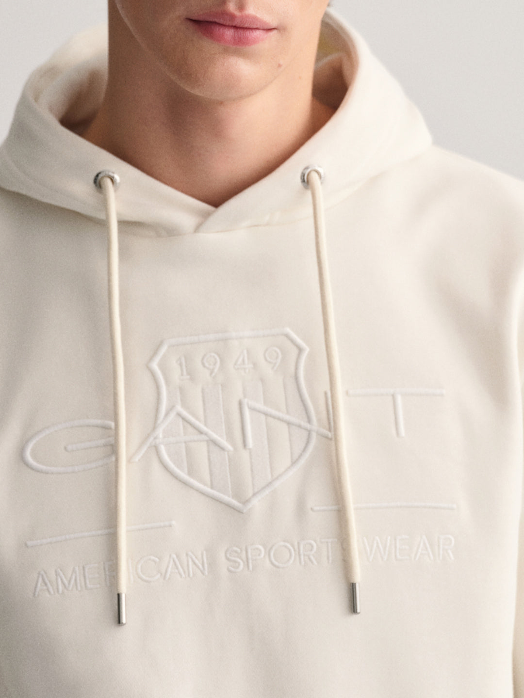 Gant Men Off White Solid Hooded Sweatshirt