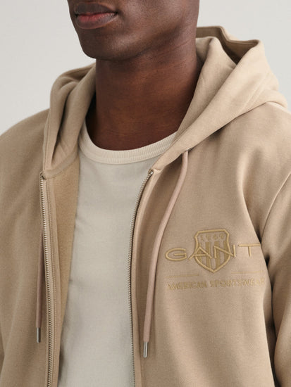 Gant Men Beige Solid Hooded Sweatshirt