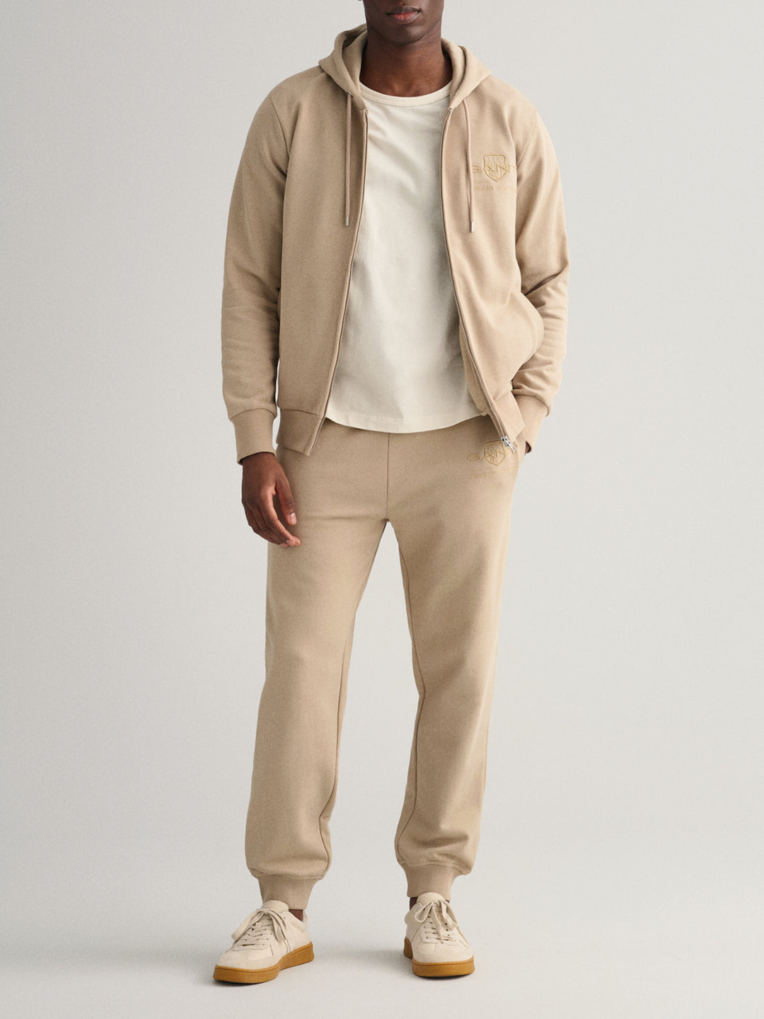 Gant Men Beige Solid Hooded Sweatshirt