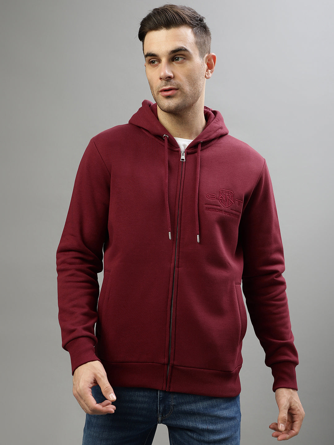 Gant Men Solid Hooded Full Sleeves Sweatshirt