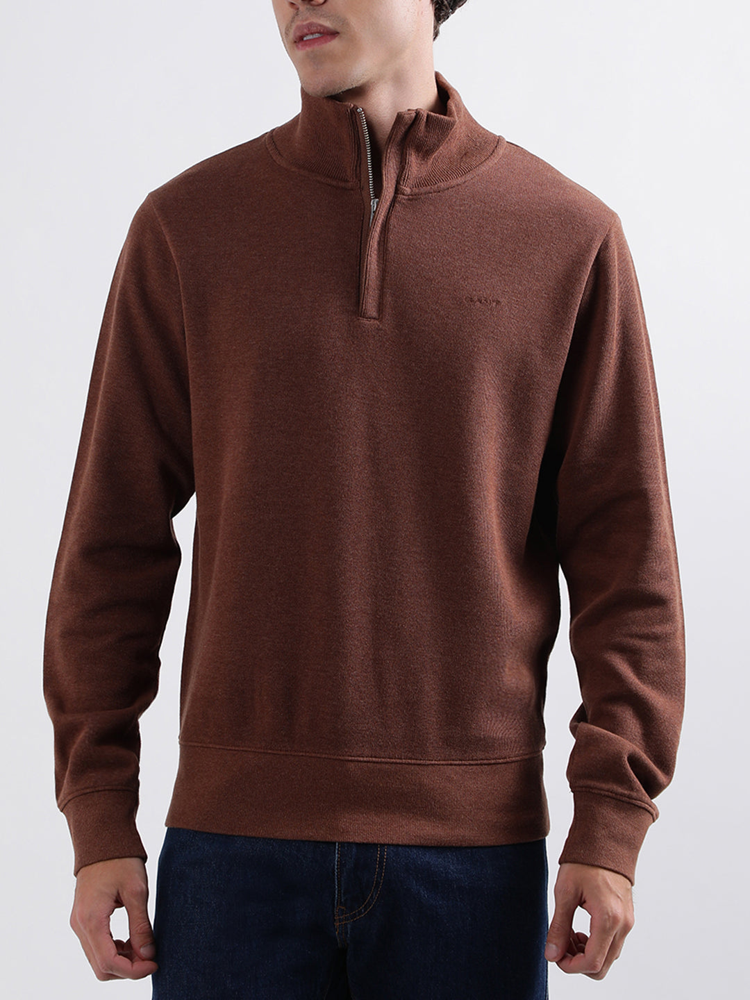 Gant Men Brown Solid High Neck Sweatshirt