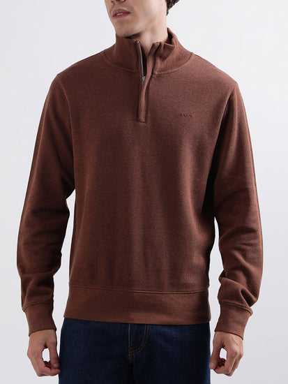 Gant Men Brown Solid High Neck Sweatshirt