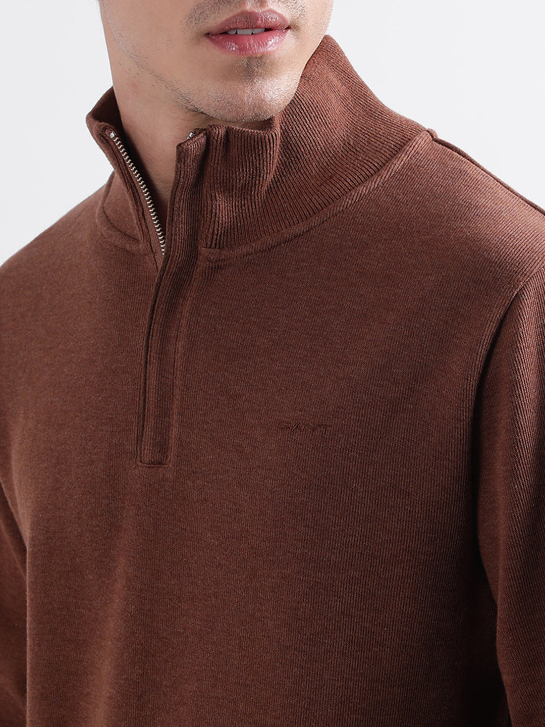 Gant Men Brown Solid High Neck Sweatshirt