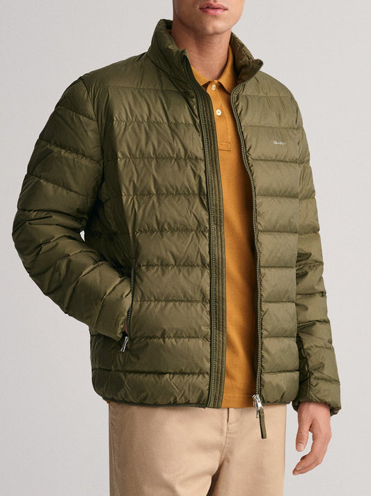 Gant Men Green Solid Full Sleeves Stand Collar Jacket