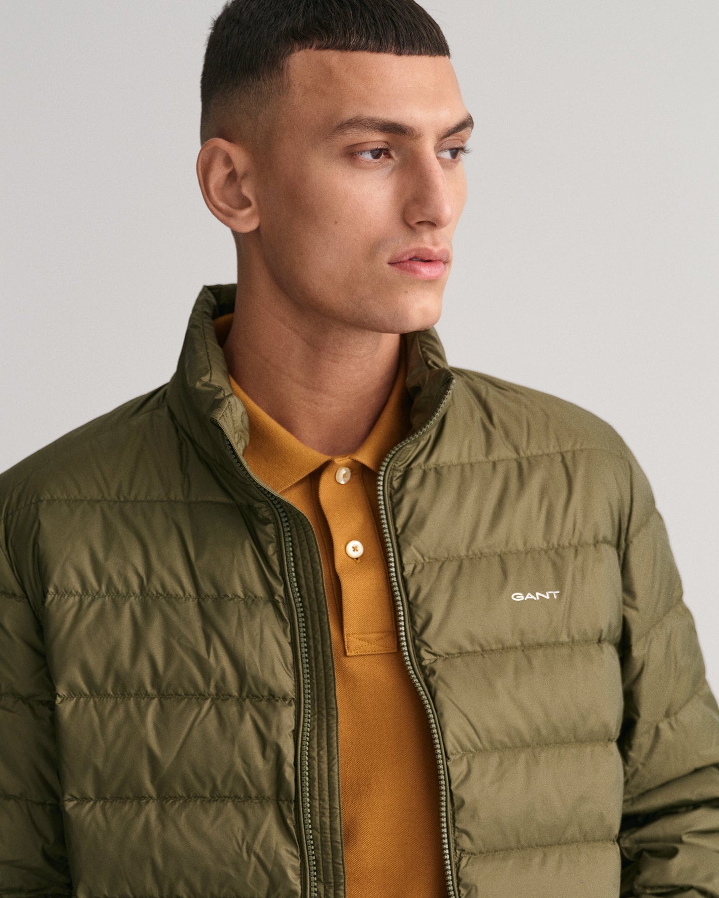 Gant Men Green Solid Full Sleeves Stand Collar Jacket