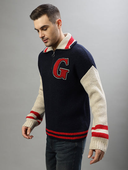 Gant Men Color-blocked Cutway Collar Full Sleeves Sweater