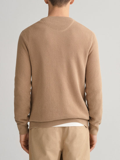 Gant Men Beige Solid Round Neck Sweater