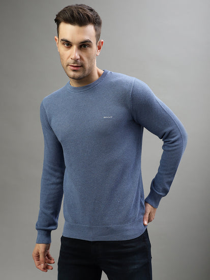 Gant Men Solid Round Neck Full Sleeves Sweater