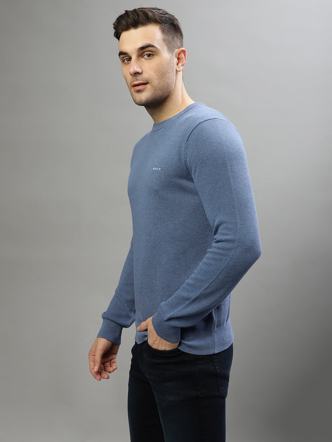 Gant Men Solid Round Neck Full Sleeves Sweater