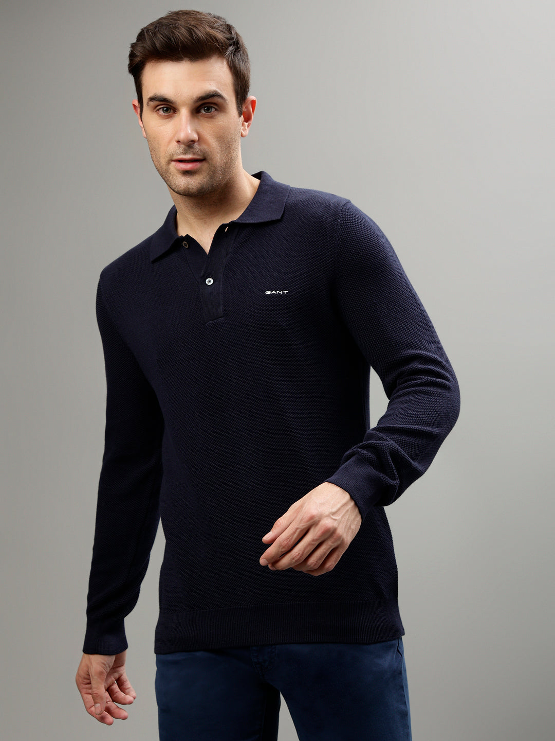 Gant Men Solid Polo Neck Full Sleeves Sweater