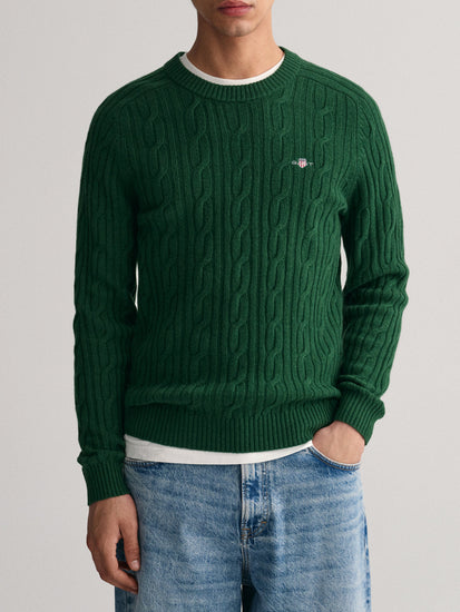 Gant Men Green Solid Round Neck Sweater