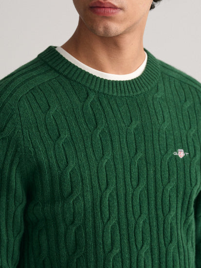 Gant Men Green Solid Round Neck Sweater