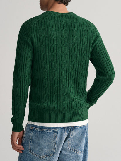 Gant Men Green Solid Round Neck Sweater