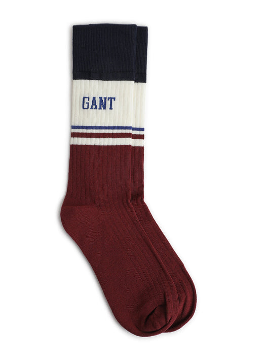 Gant Men Burgundy Colour Blocked Socks (Pack of 2)