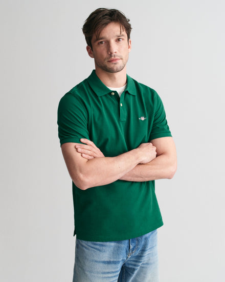 Gant Men Green Solid Polo Collar Short Sleeves T-Shirt