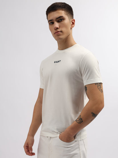 Gant Men White Solid Round Neck Short Sleeves T-Shirt