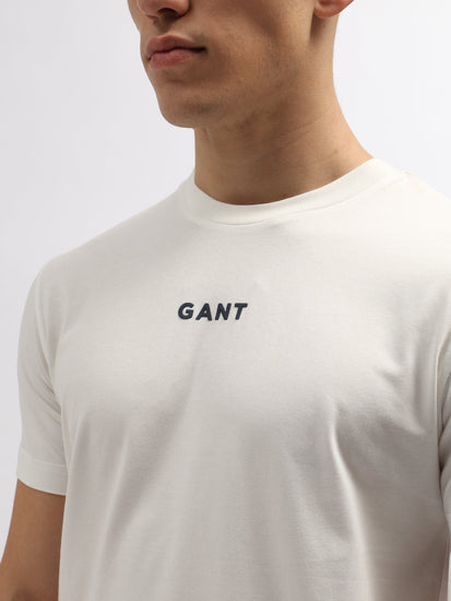 Gant Men White Solid Round Neck Short Sleeves T-Shirt