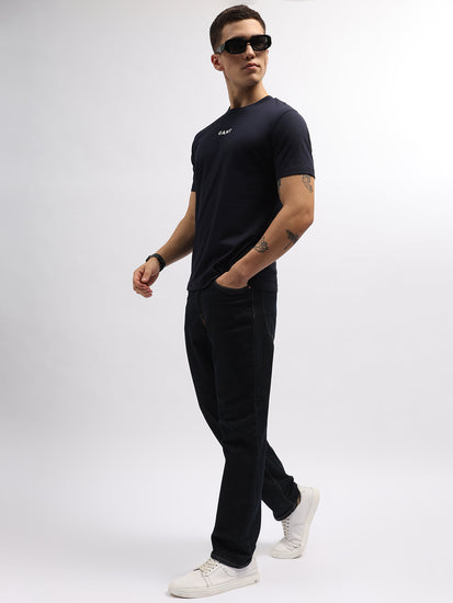 Gant Men Navy Blue Solid Round Neck Short Sleeves T-Shirt