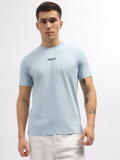 Gant Men Navy Blue Solid Round Neck Short Sleeves T-Shirt