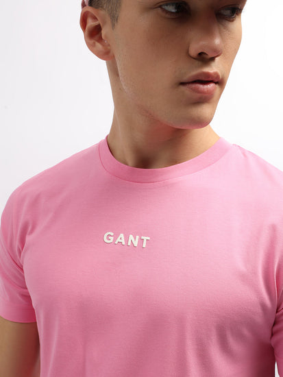 Gant Men Pink Solid Round Neck Short Sleeves T-Shirt