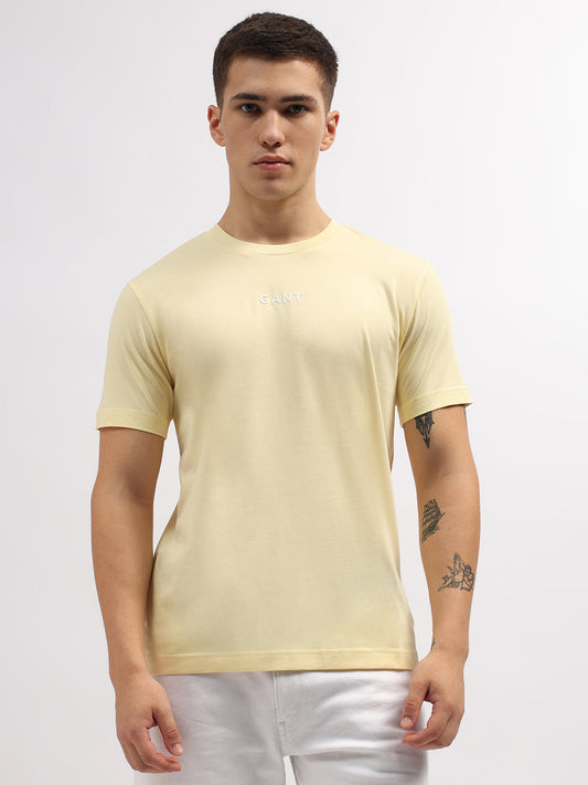 Gant Men Yellow Solid Round Neck Short Sleeves T-Shirt