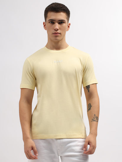 Gant Men Yellow Solid Round Neck Short Sleeves T-Shirt