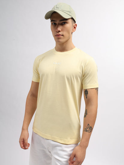 Gant Men Yellow Solid Round Neck Short Sleeves T-Shirt