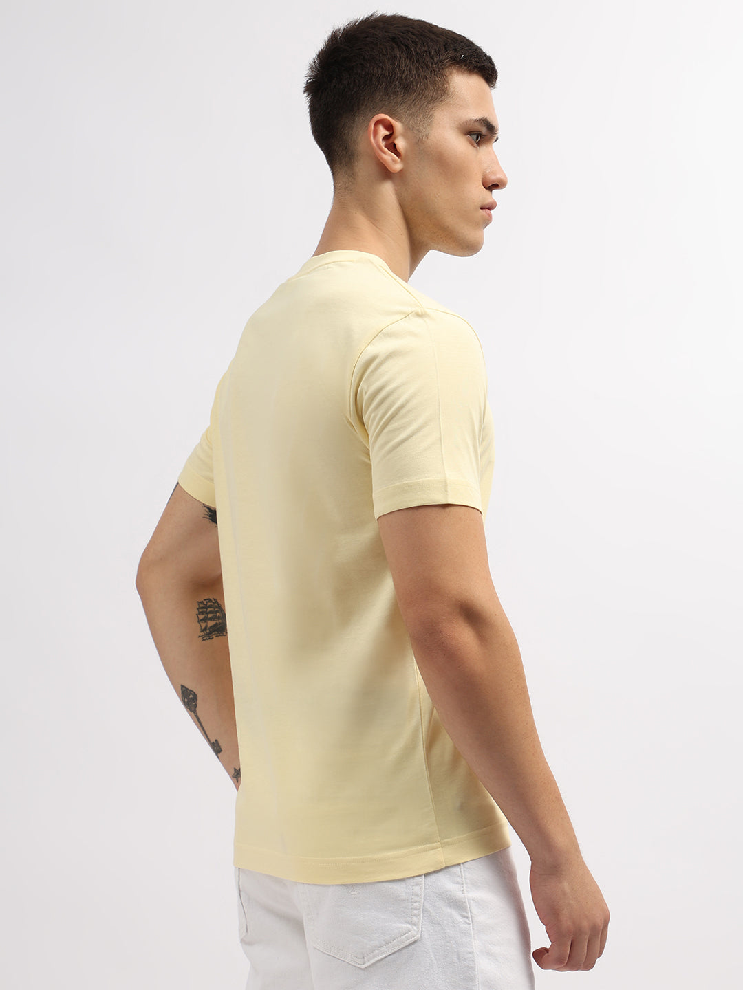 Gant Men Yellow Solid Round Neck Short Sleeves T-Shirt