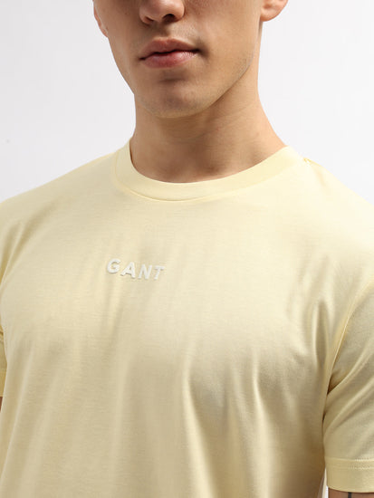 Gant Men Yellow Solid Round Neck Short Sleeves T-Shirt