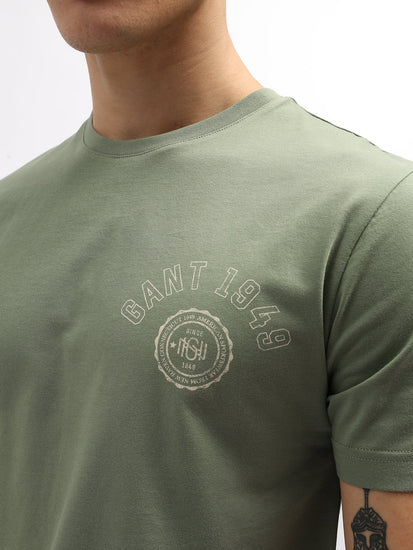 Gant Men Green Solid Round Neck Short Sleeves T-Shirt