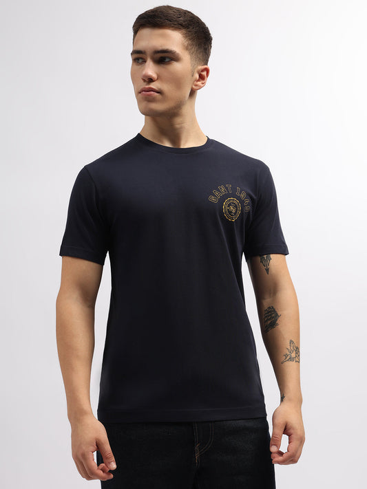 Gant Men Navy Blue Solid Round Neck Short Sleeves T-Shirt