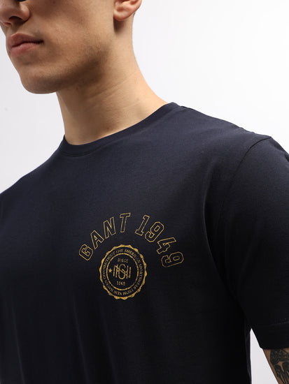 Gant Men Navy Blue Solid Round Neck Short Sleeves T-Shirt