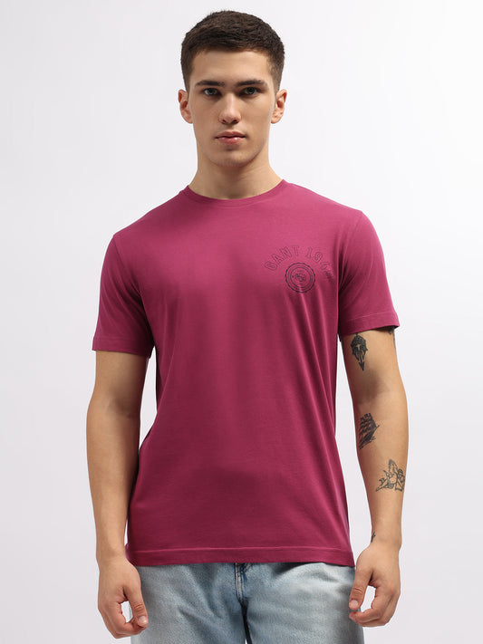 Gant Men Magenta Solid Round Neck Short Sleeves T-Shirt