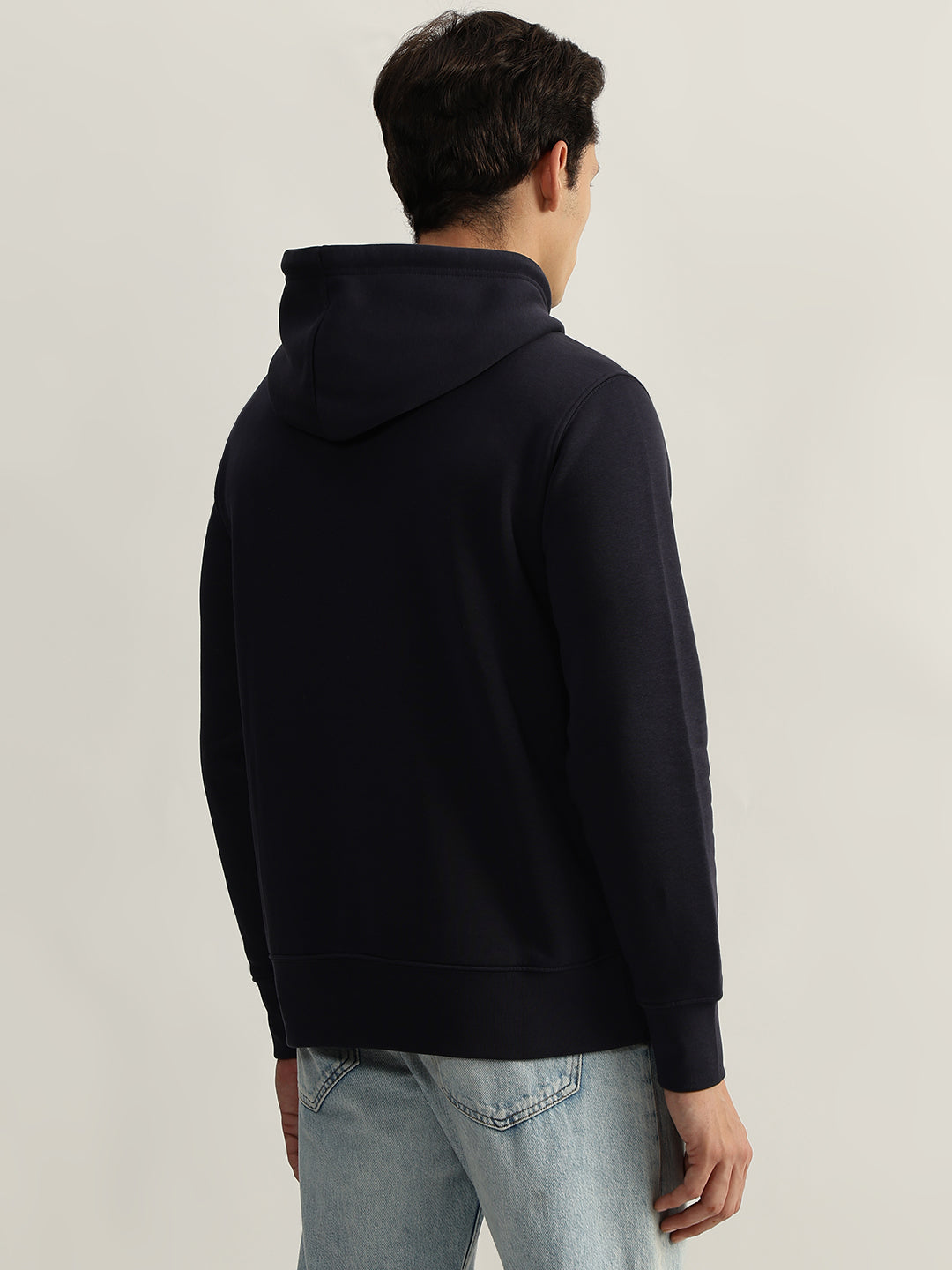 Gant Men Blue Printed Hooded Full Sleeves Sweatshirt