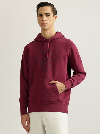 Gant Men Maroon Solid Hooded Full Sleeves Pullover Sweatshirt