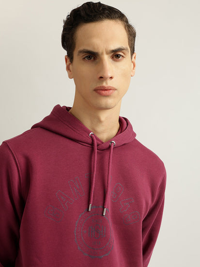 Gant Men Maroon Solid Hooded Full Sleeves Pullover Sweatshirt