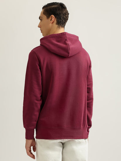 Gant Men Maroon Solid Hooded Full Sleeves Pullover Sweatshirt