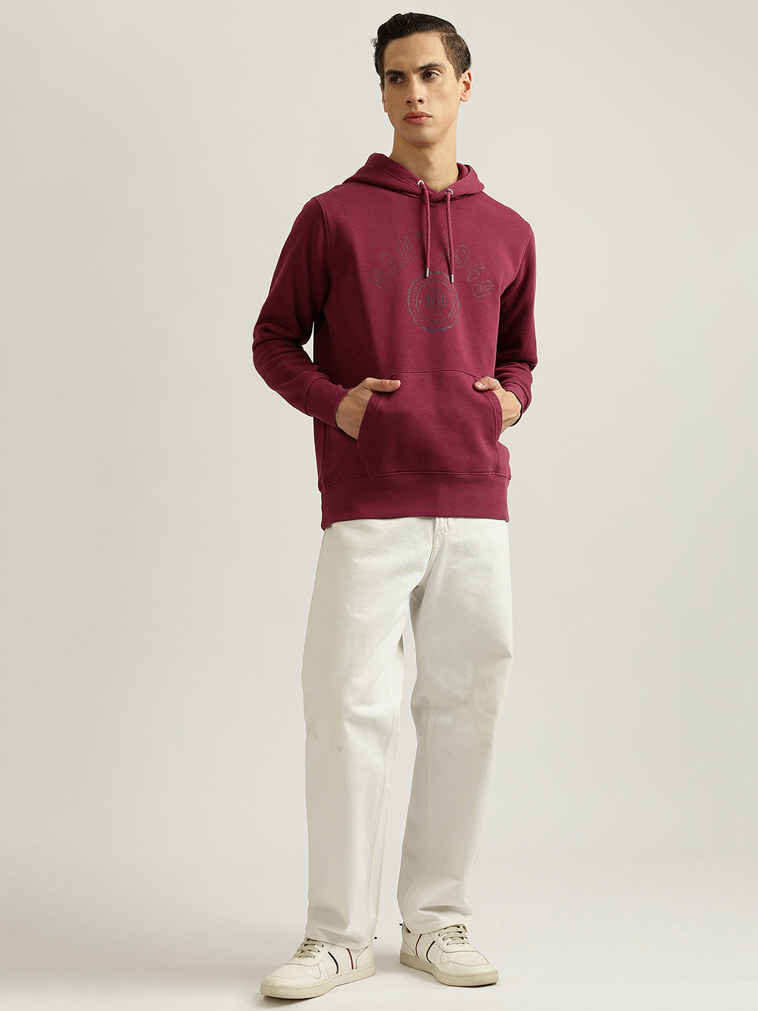 Gant Men Maroon Solid Hooded Full Sleeves Pullover Sweatshirt