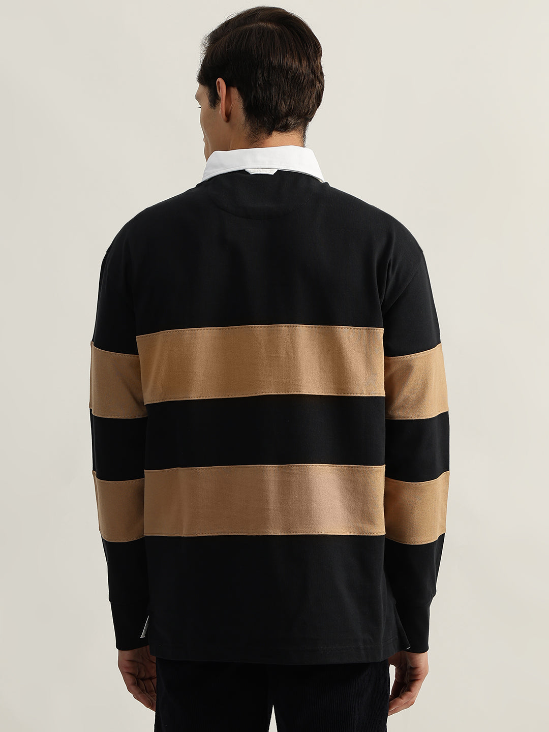 Gant Men Black Striped Polo Collar Full Sleeves T-Shirt