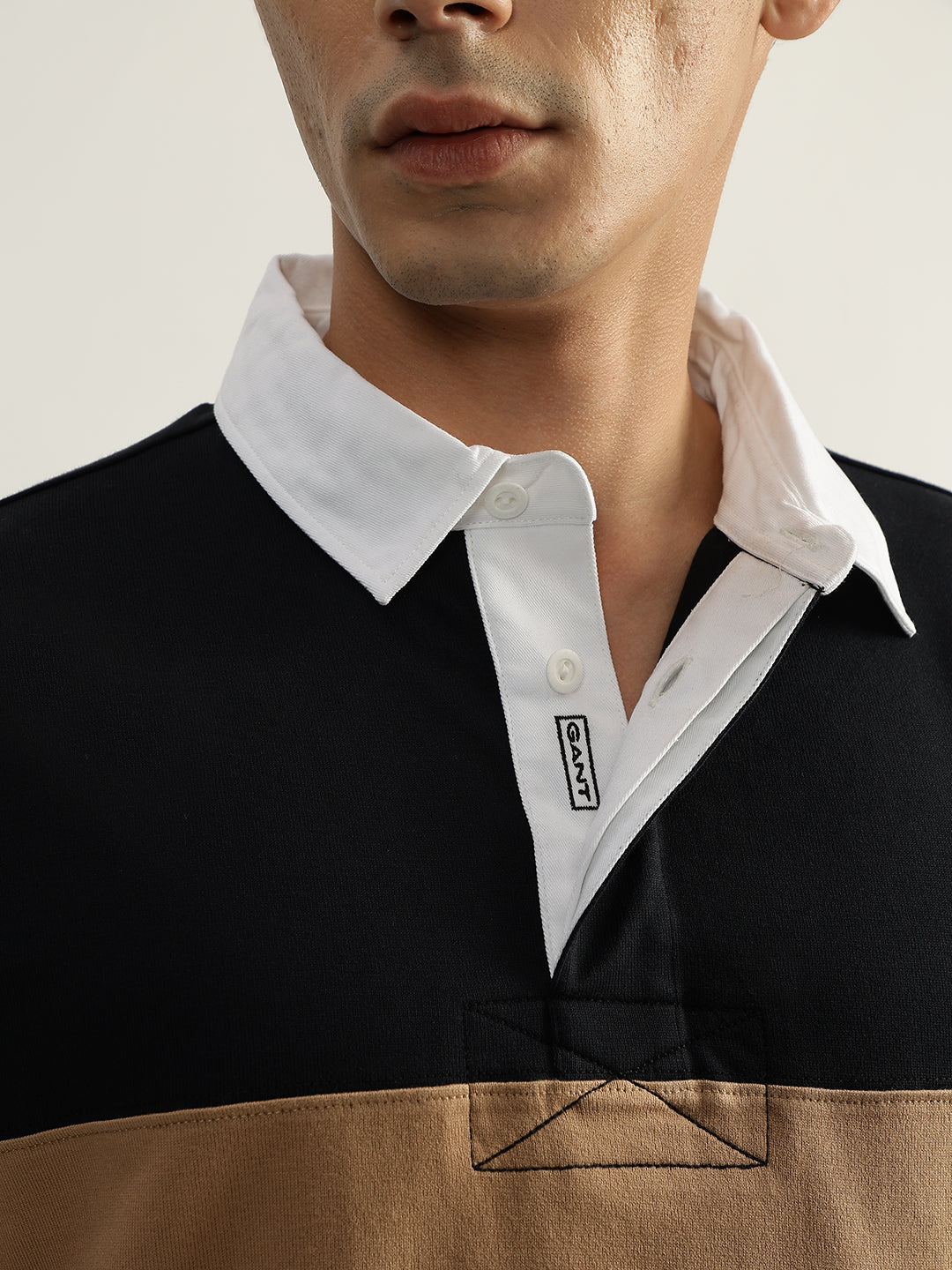 Gant Men Black Striped Polo Collar Full Sleeves T-Shirt