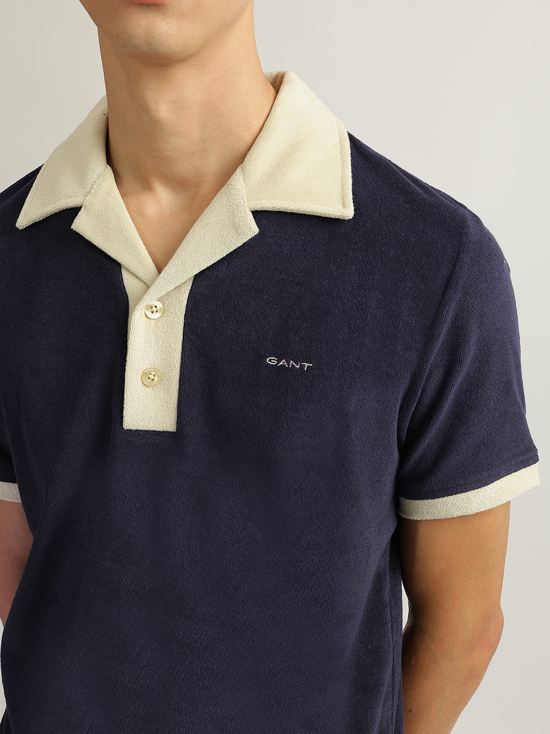 Gant Men Navy Blue Solid Collared Short Sleeves Polo T-Shirt