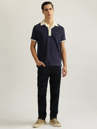 Gant Men Navy Blue Solid Collared Short Sleeves Polo T-Shirt