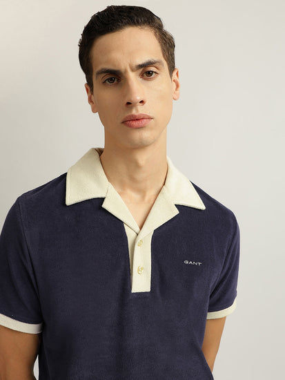 Gant Men Navy Blue Solid Collared Short Sleeves Polo T-Shirt